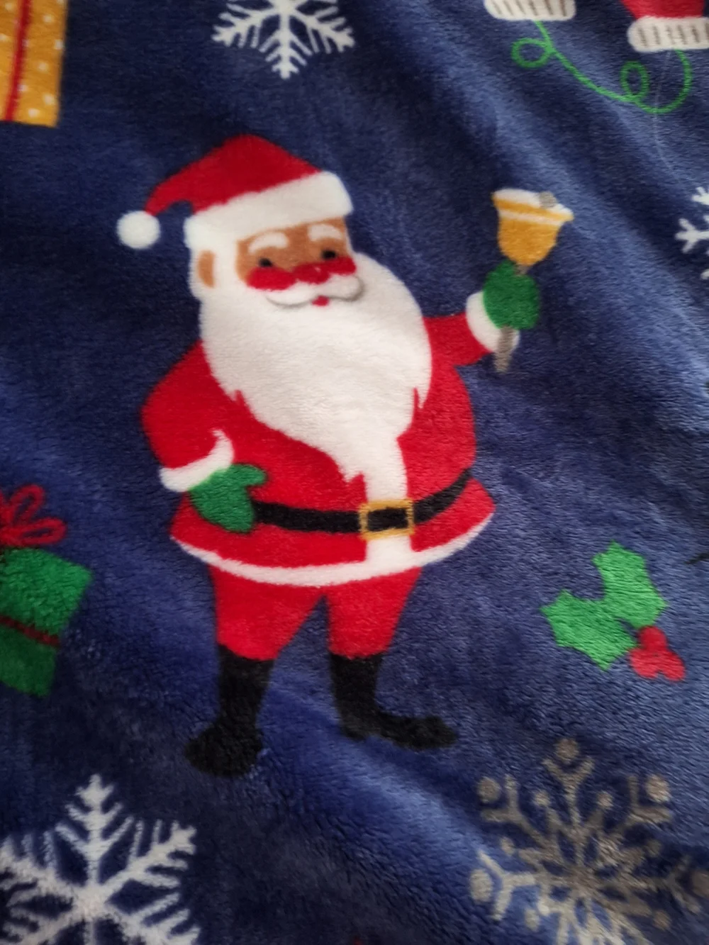 Christmas Santa & Reindeer Plush Throw Blanket - Navy Blue